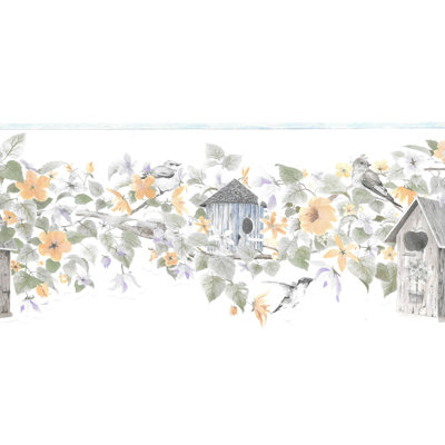 Bordure de papier peint festonné fleurs de vigne L 15 pi x l 9 po Dolcie Birdhouse