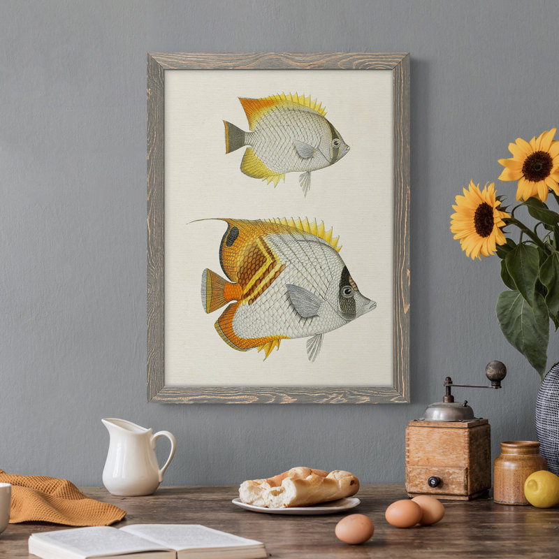 Jaune et gris poisson I, toile encadrée de qualité supérieure - prête à être accrochée, H 44 po x l 31 po x P 1 po, Gris