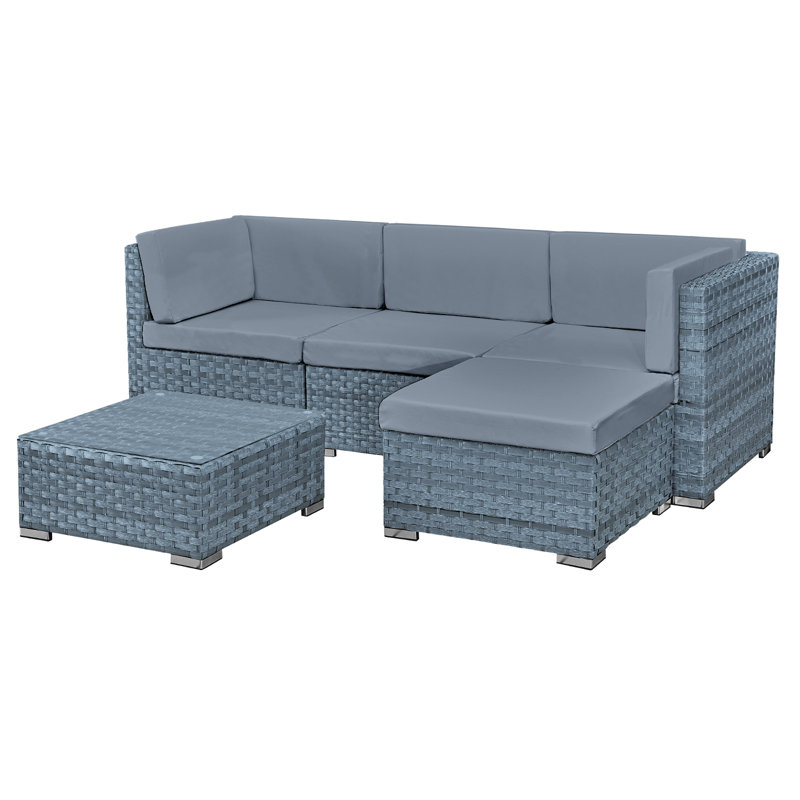Trinidad Rattan 4 Seat Modular Chaise Lounge Set, Grey