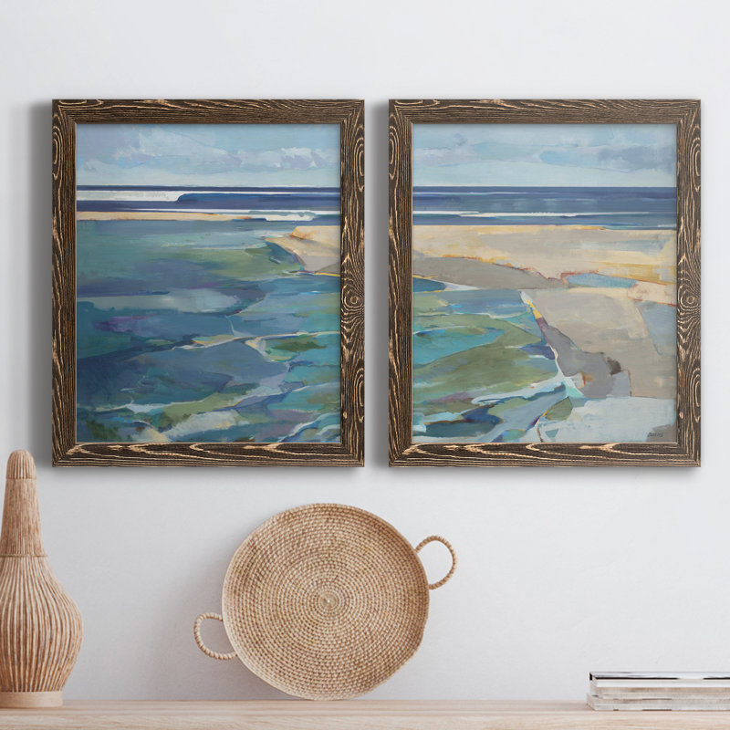 Breakwater - Ensemble de 2 reproductions d'art sur toile encadrées, Encadré de bois de noyer, H 20 po x l 17 po x P 1 po