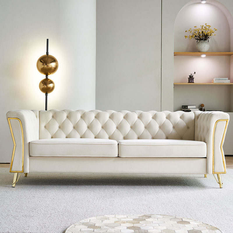 Elira 87.4'' Soft Velvet Flared Arm Sofa for Living Room , Apartment and Office, 3, Beige