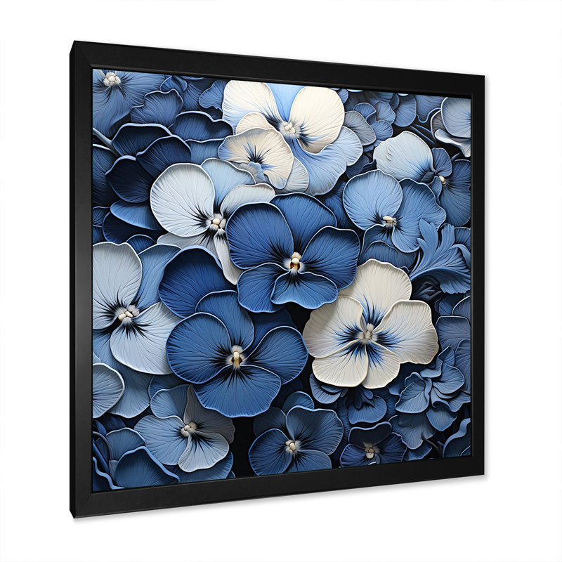 Blue Blue Pansies In The Shadows I - Pansies, art mural, Cadre simple noir, H 16 po x l 16 po x P 1 po