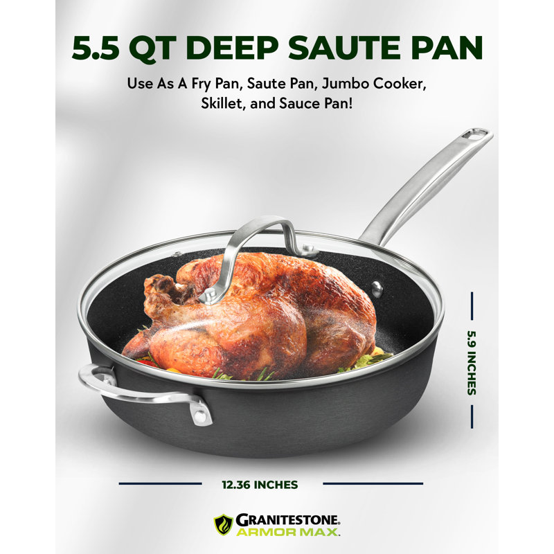 Granitestone Armor Max 5.5 Quart Heavy Duty Hard Anodized Nonstick Jumbo Cooker with Lid