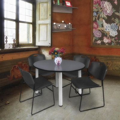Plateau de table Niaya, 4 chaises empilables