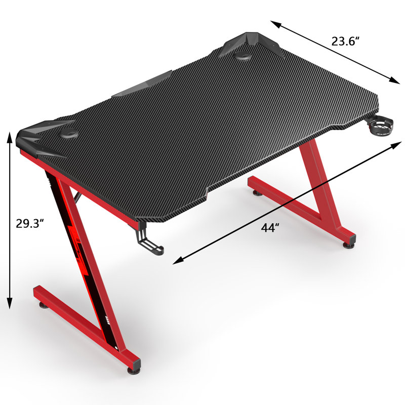Bureau de jeu en fibre de carbone Heidrick, H 29,3 po x l 44 po x P 23,6 po, Noir / rouge