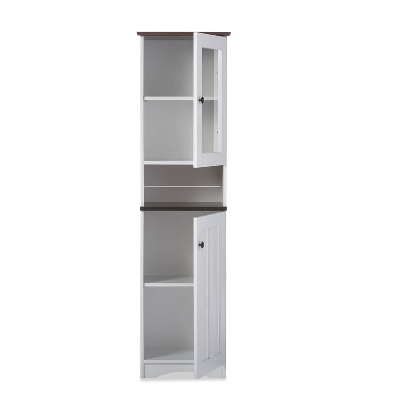 White and Wenge Cabinet, 62.4" H MDF and Glass Construction