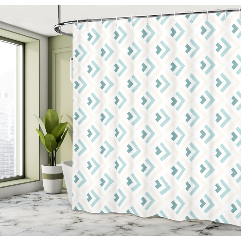 Minimalist Pale Peach and Turquoise Fabric Shower Curtain