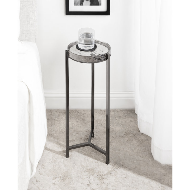 Table de bout Eveland Stone, Argent, Verre transparent