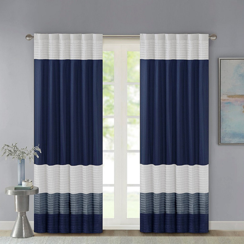Panneau de rideau Polyoni Pintuck (seulement 1 panneau PC), Bleu / blanc