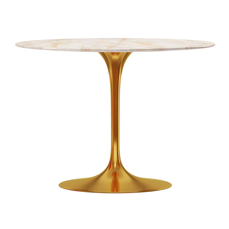 Tazio Round Marble Dining Table, Harvest Gold, 29.5" W x 40" L