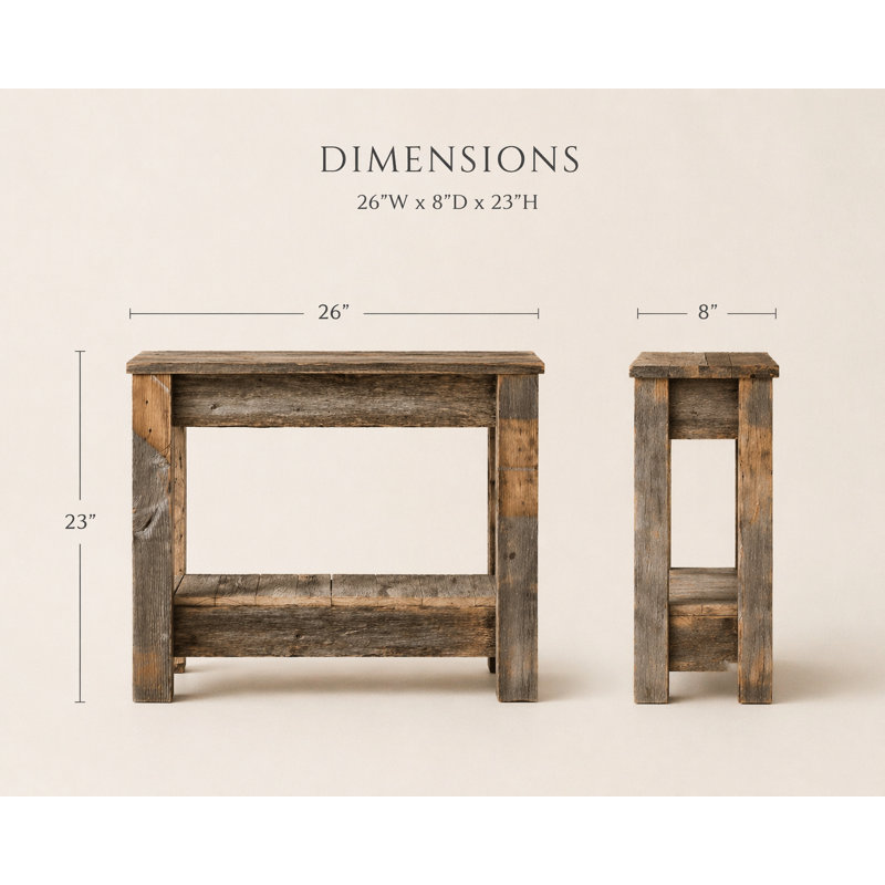 26" Reclaimed Wood Accent Table | Narrow End Table | Solid Wood Side Table (Natural), Natural