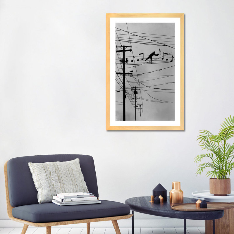 «High Notes» par Rob Dobi - impression d'art graphique, Toile avec cadre en bois beige, Blanc, H 24 po x l 32 po x P 1 po
