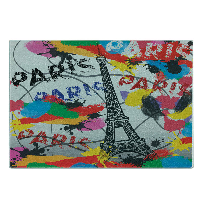 Ambesonne Paris Tempered Glass Cutting Board Contemporary Eiffel Tower Art Black and Red