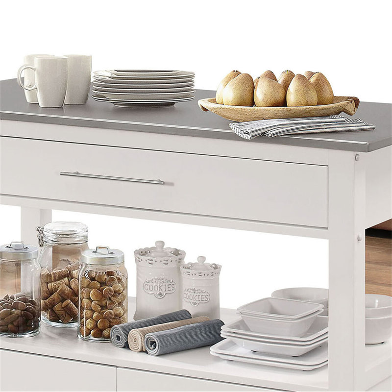 Chariot de cuisine polyvalent en acier inoxydable avec roulettes verrouillables et grand espace de rangement