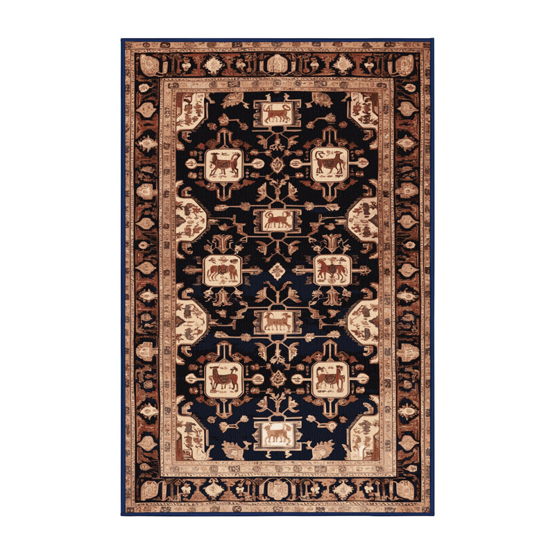 Tapis persan noir lavable à la machine, Rectangulaire 2 pi x 3 pi