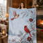 Jeté Snowy Cardinal avec oiseaux rouges, branches de bouleau, aiguilles de pin et baies d'hiver, couche de flanelle pour canapé, chambre et détente saisonnière, 40 po x 50 po-134245548
