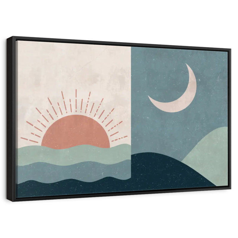Boho lever et coucher de soleil II, Cadre flottant noir, 13 po x 9 po