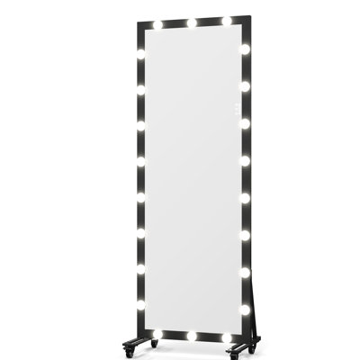 Miroir pleine grandeur à fixation murale, 63 po x 24 po, 3 modes de couleur, lumières DEL, commande tactile, noir, pour le vestiaire et la salle de bain, debout ou sur pied, dans la chambre à coucher
