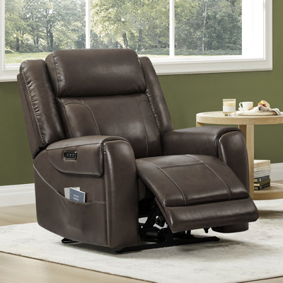 Fauteuil inclinable électrique en cuir véritable à double moteur avec appui-tête et porte-gobelets Winslow