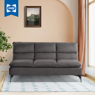 Sealy Santa Cruz Futon Sofa Convertible in Gray with Chrome Metal Legs
