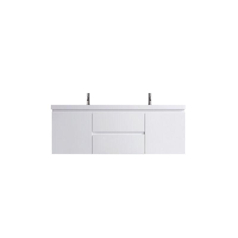 60" White Double Sink Floating Vanity with Resin Top