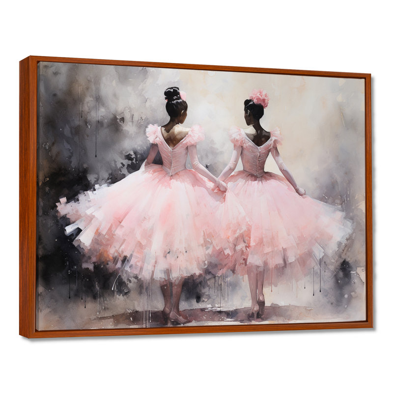 Pink Ballet Dance I, reproduction sur toile, H 12 po x l 20 po x P 1 po, Cadre flottant brun