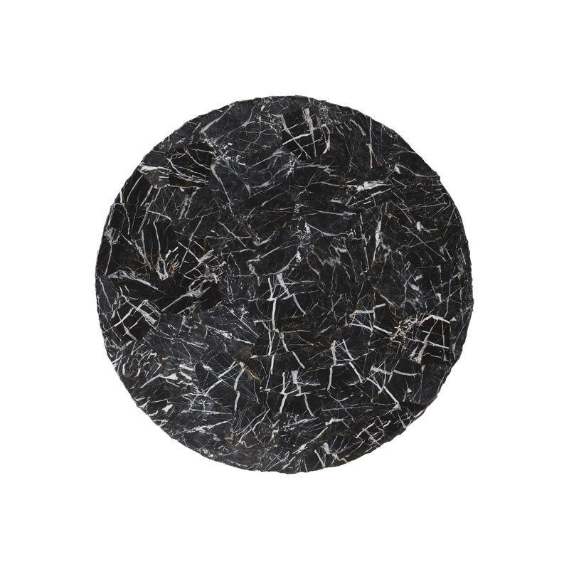 Tambora Transitional Black Round Wood & Stone Side Table