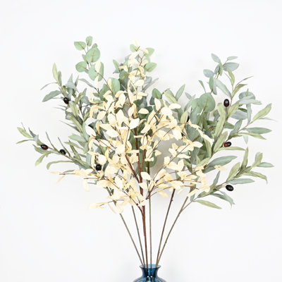 36" Artificial Eucalyptus Olive Branch For Vase Filler, Farmhouse Greenery Leaves Branch Sprays Long Stem Bulk Foliage For Wedding Party Home Office Table Centerpiece Shelf Decorations