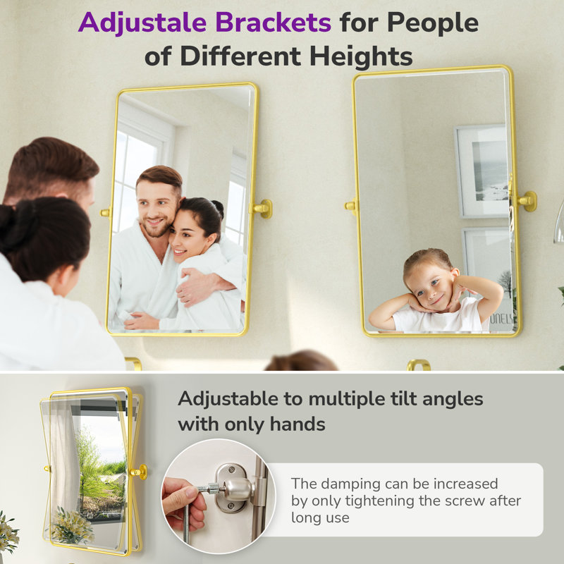 Parren Beveled Adjustable Mirror with Aluminum Frame, 30" x 20", Gold