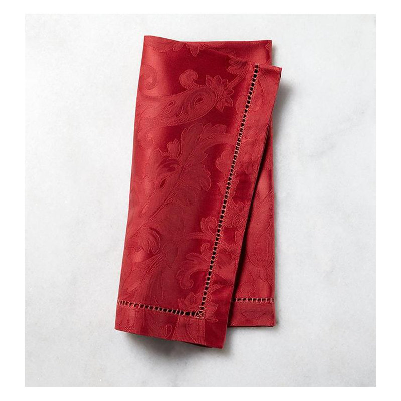Acanthus Cotton Square Napkins, Garnet