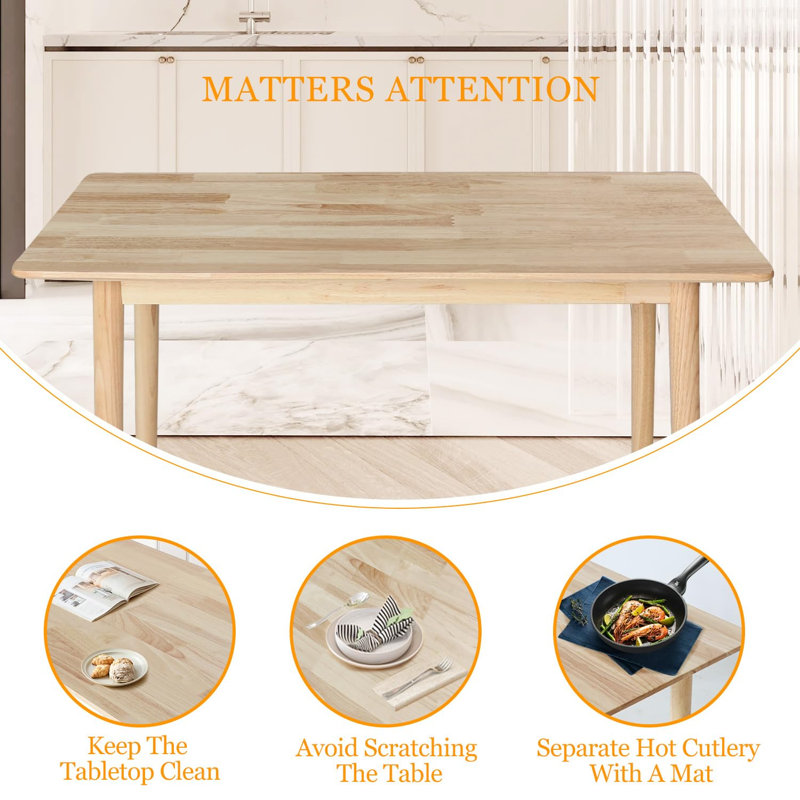 Solid Wood Dining Table Small Rectangle Kitchen Table For Small Spaces, 47" Mid Century Modern Natural Wooden Dinning Tables, Solid Wood Desk Oak Dinner Tables For Dining Room, Kitchen