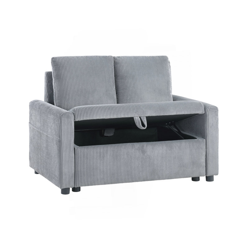 45"W Gray Corduroy Loveseat With Storage
