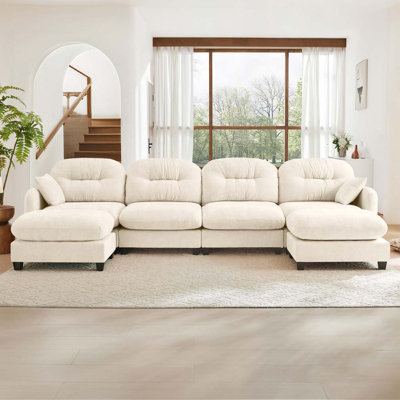 Canapé modulaire en chenille 4 places avec 2 coussins et repose-pieds