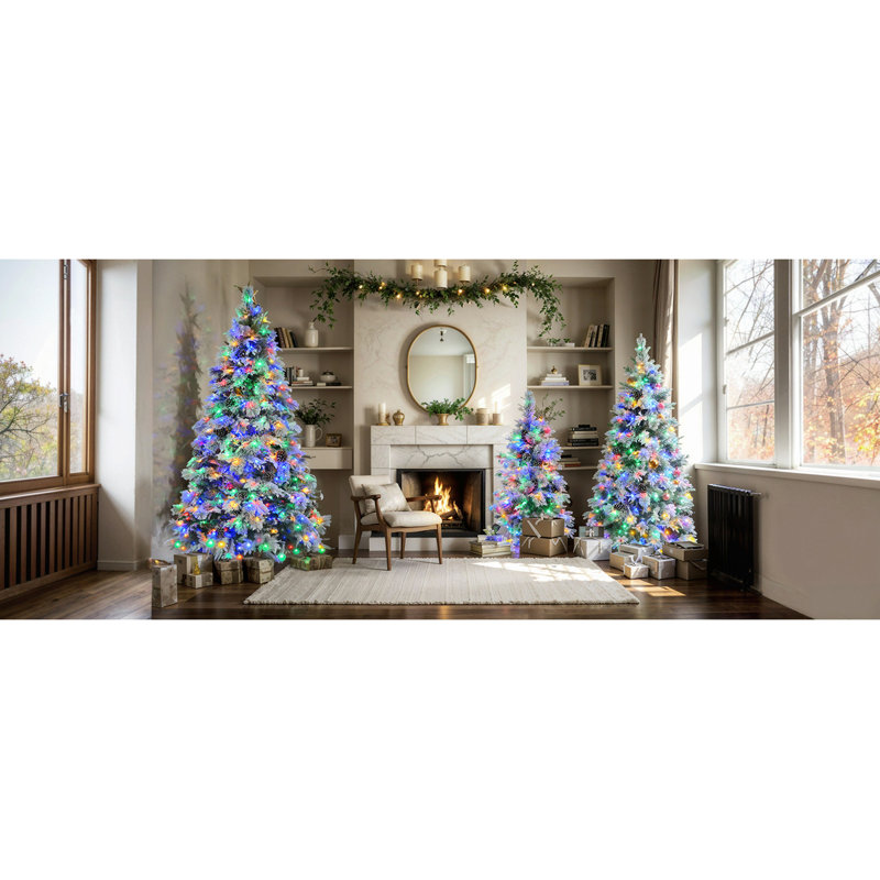 Arbre de Noël enneigé pré-éclairé avec pommes de pin, H 6 pi