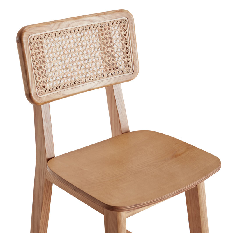 Versailles Natural Wood Counter Stool with Rattan Back