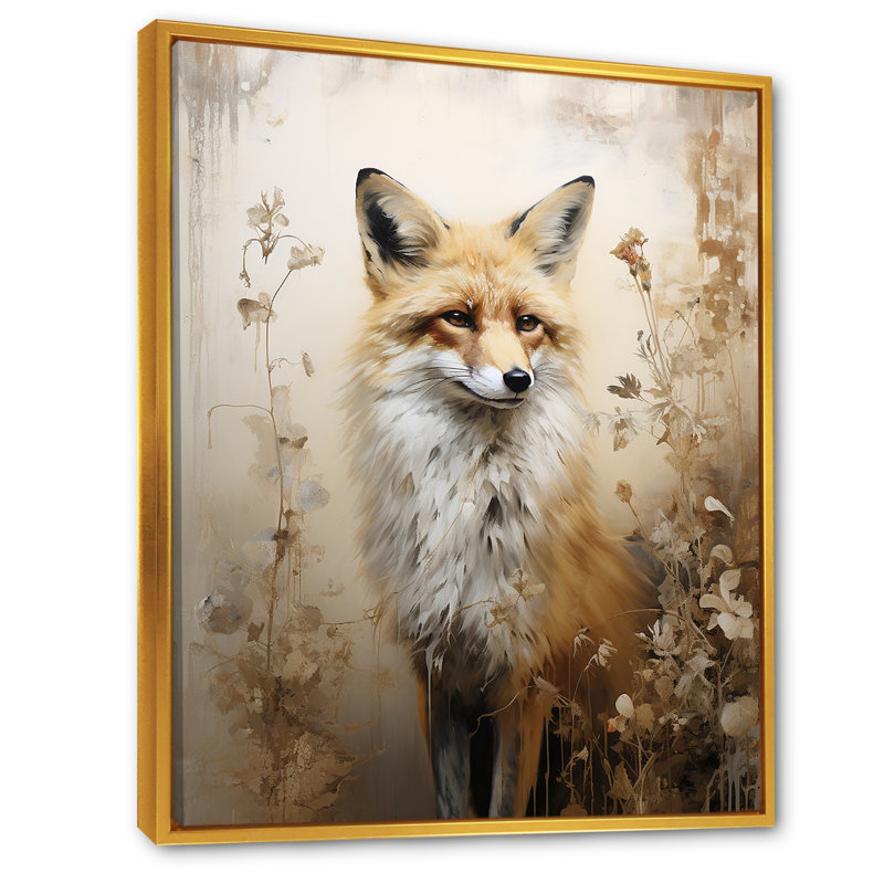 Portrait minimaliste de renard dans la forêt I - art mural renard, H 20 po x l 12 po x P 1 po, Cadre flottant doré