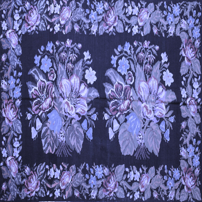 Tapis floral tissé à la machine Hilbrand 7 pi x 7 pi bleu / noir / rose
