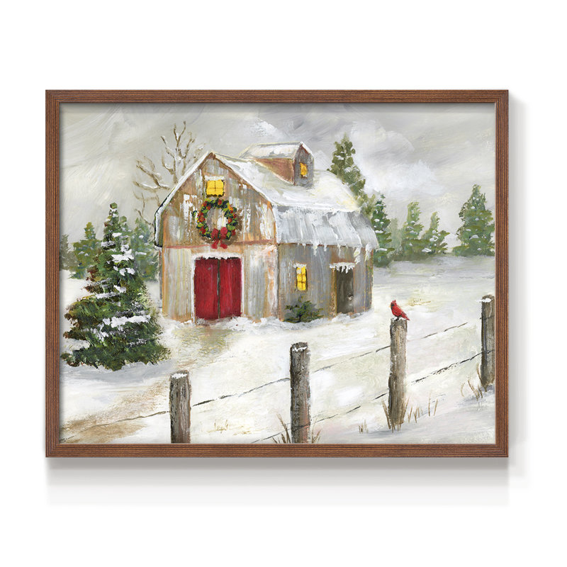 Winter Barn -Framed Print - Restickable, H 8 po x l 10 po, Noyer