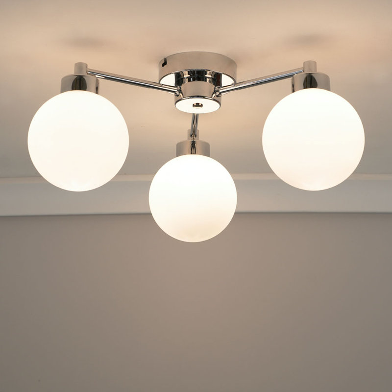Cementon Glass Semi Flush Mount, Brushed Silver, No