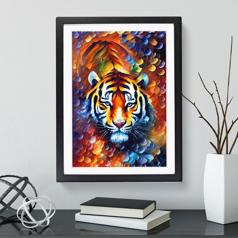 Tiger Portrait No.2, White, 66cm H x 48cm W, Black Picture Frame