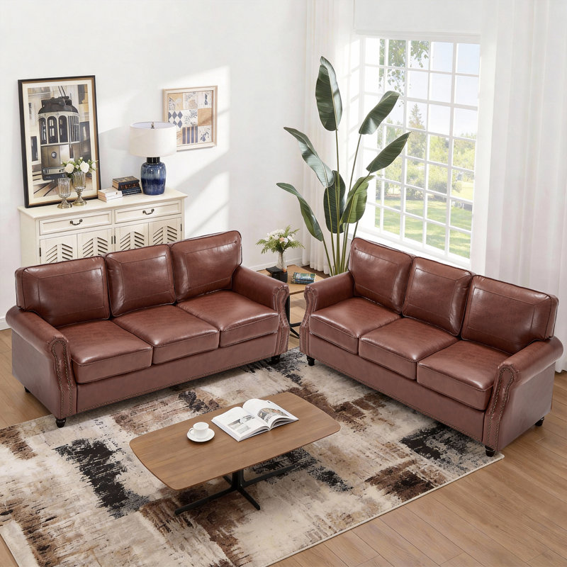 2 - Piece Faux Leather Sofa Upholstered Living Room Set, Dark Brown
