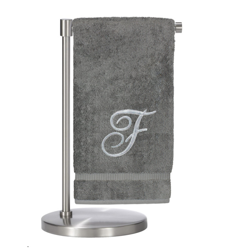 Ensemble de serviettes de bain 2 pièces 100% coton monogramme, F, Gris/argent