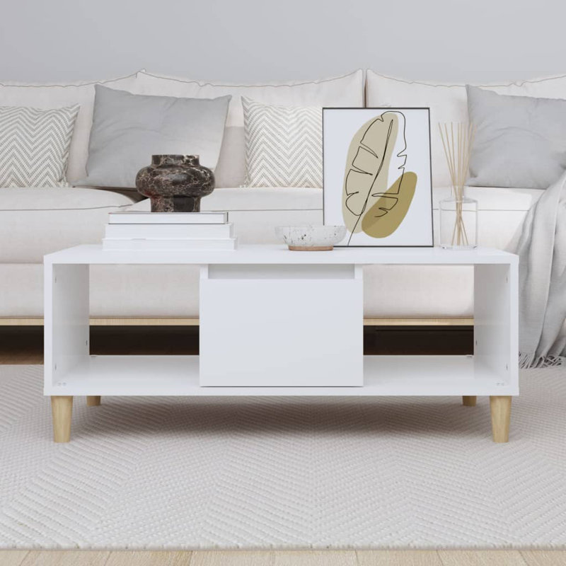 Huntoon Four Leg Coffee Table with Storage, White