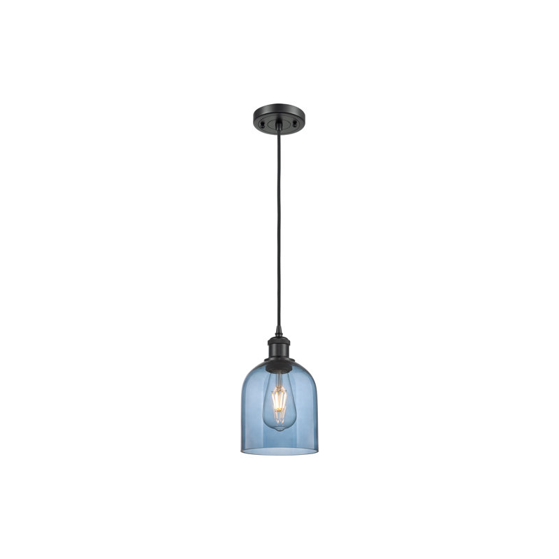 Mini-luminaire suspendu à cordon 6 lumières Ballston Anacaren - 516-G558, Bullé, Noir mat