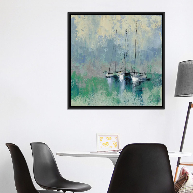 «Bateaux dans le port II», reproduction sur toile, H 37 po x l 37 po x P 1,5 po, Toile avec cadre noir, Pas de tapis