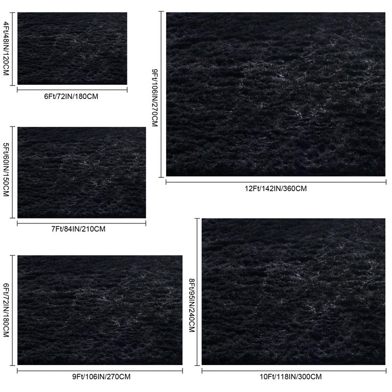 A Soft, Thickened, and Fluffy Black Area Rug Suitable for Both Living Rooms and Bedrooms., Rectangle 5' x 7'