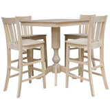 5 Piece Square Top Bar Height Dining Set With Four Matching San Remo Bar Height Slat Back Stools