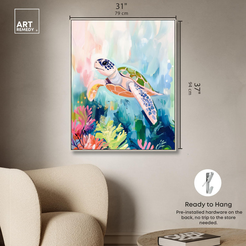 Impression sous-marine «Underwater Wanderer» par Art Remedy, H 37 po x l 31 po, Cadre argenté