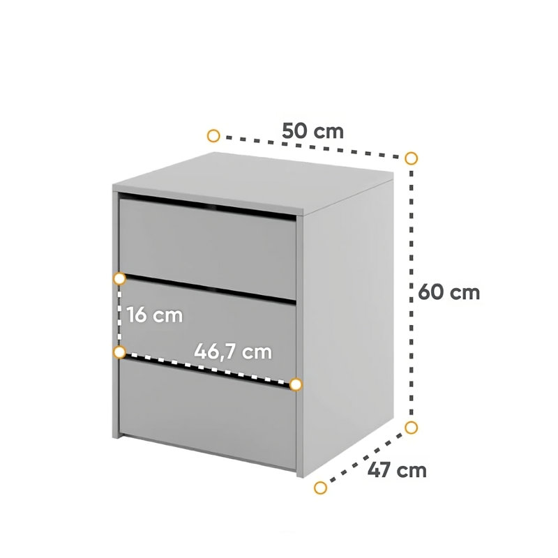 Avo 50 cm W Bedside Table, Matte Grey