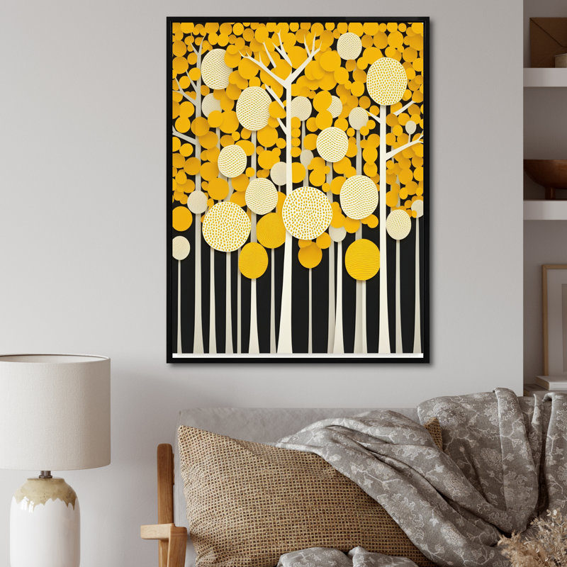 «Abstract Yellow Forest Minimal Art I», reproduction sur toile, H 40 po x l 30 po x P 1,5 po, Cadre flottant noir